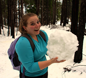 Ariel Hickman holding a snowball